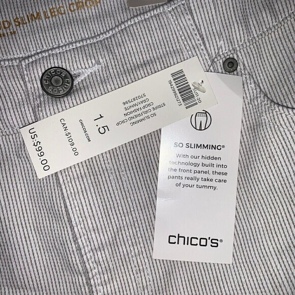 CHICOS Womens So Slimming Striped Girlfriend Crops Size 10 New With Tags‎ Gift - Picture 5 of 10